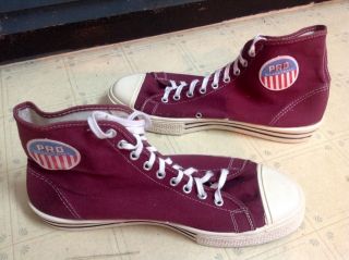 Vintage 1950s Pro Basketball Maroon Canvas High - Top Sneakers Shoes Sz 10.  5 Rare