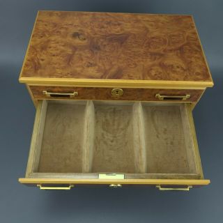 Vintage Mid Century Italian Burl Wood Jewelry Box 4 Drawer Locking w/ Keys 7