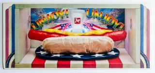 1971 27.  5 " X12.  5 " 7up Uncola Unjoy - Unjoy Vintage Hotdog Poster Sign Ad By Unknown