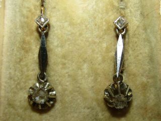 ELEGANT,  ANTIQUE,  FRENCH,  NAPOLEON III 18 CT GOLD DORMEUSES DIAMOND EARRINGS 2
