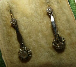 ELEGANT,  ANTIQUE,  FRENCH,  NAPOLEON III 18 CT GOLD DORMEUSES DIAMOND EARRINGS 4