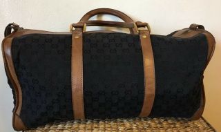 Authentic Vintage Gucci Duffle Bag Black Canvas & Brown Leather 3