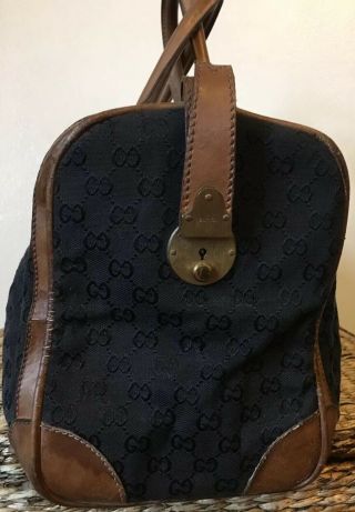 Authentic Vintage Gucci Duffle Bag Black Canvas & Brown Leather 4