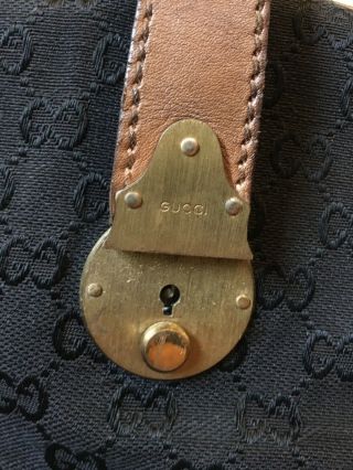 Authentic Vintage Gucci Duffle Bag Black Canvas & Brown Leather 6