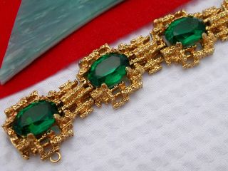 Vintage Signed PANETTA Green Rhinestone Gold tone Bracelet 4