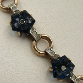 Vintage Trifari Gold Tone Blue Flower Stones Choker and Bracelet Set 3