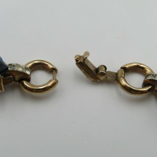 Vintage Trifari Gold Tone Blue Flower Stones Choker and Bracelet Set 5