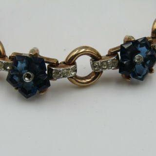Vintage Trifari Gold Tone Blue Flower Stones Choker and Bracelet Set 7