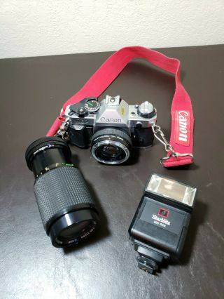 Canon Ae - 1 Program 35mm Slr Film Camera W/ Flash Nikura Lens & Vintage Strap