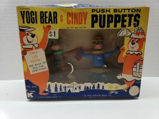 Vintage Kohner Push Button Puppets In Package Yogi Bear & Cindy No.  191a