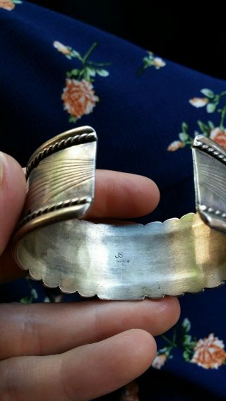 Vintage 1940s 50s Native American Sterling & Turquoise Cuff Bracelet Navajo 4