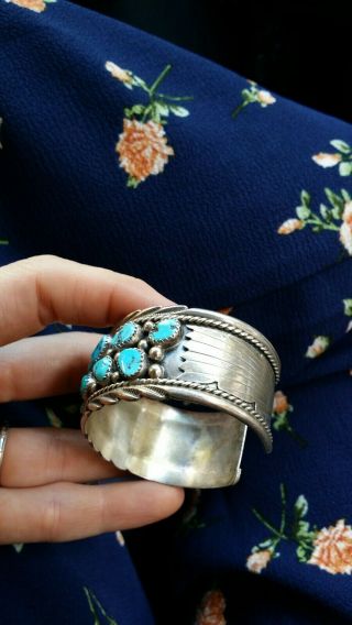 Vintage 1940s 50s Native American Sterling & Turquoise Cuff Bracelet Navajo 5