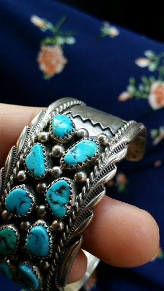 Vintage 1940s 50s Native American Sterling & Turquoise Cuff Bracelet Navajo 6