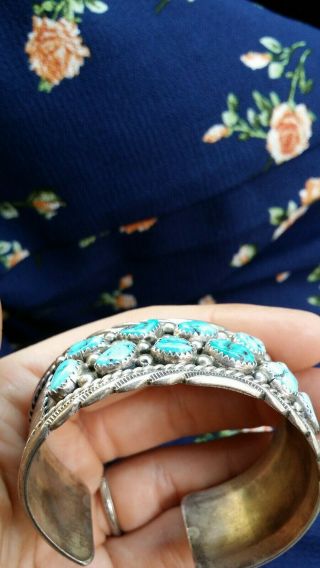 Vintage 1940s 50s Native American Sterling & Turquoise Cuff Bracelet Navajo 7