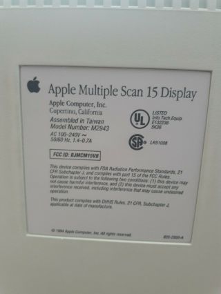Apple Multiple Scan 15 CRT Display Monitor M2943 For Macintosh Mac Vintage 2