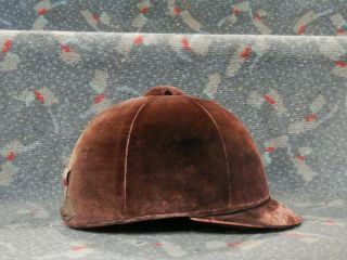 Vintage Hermes Paris Brown Velvet Riding Hat With Leather Safety Lining 6 7/8