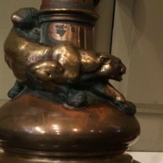 Aesthetic Movement French Bronze Oil Lamp Now Electric With Lion