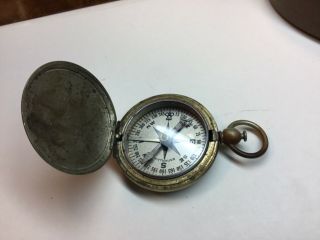 Vintage Wittnauer Wwii Ww2 Us Army Military Brass Pocket Compass Antique