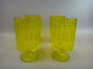 4 Vintage Independence Sculptural Yellow Footed Water Goblets Rare Color