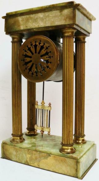 Antique French Empire Style 8 Day Striking Onyx & Brass Portico Mantel Clock 10
