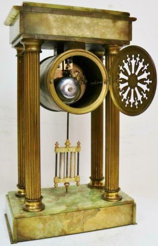 Antique French Empire Style 8 Day Striking Onyx & Brass Portico Mantel Clock 11