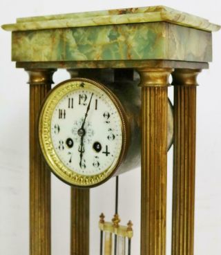 Antique French Empire Style 8 Day Striking Onyx & Brass Portico Mantel Clock 5