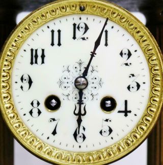 Antique French Empire Style 8 Day Striking Onyx & Brass Portico Mantel Clock 8