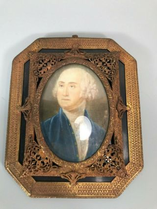 19 Century Miniature Hand Painted Portrait Of George Washington