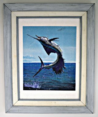Carey Chen/vintage Authorized Print On Canvas/framed And Matted/marlin Jump