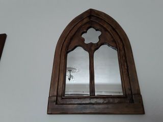 Antique/vintage Gothic/arts & Crafts Oak Wall Mirror.