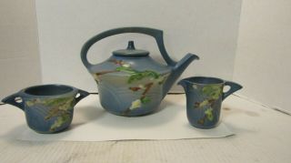 Roseville Pottery 1947 Blue Snowberry Tea Set 4 Piece Vintage And