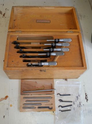 Vintage Starrett Outside Micrometer Set 436 Wood Dovetail Box 0 " - 6 "
