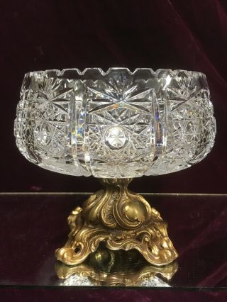 Vtg.  Clear Crystal Compote Metal Base Stand Centre Piece Bowl Candy Regency L&l
