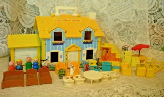 Vintage Fisher Price Little People Play Family Yellow House 952 Complete 36 Pc