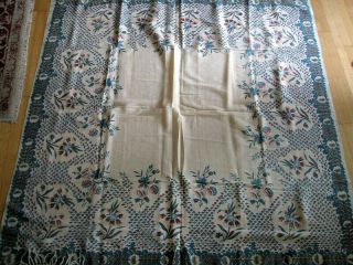 Antique Regency Printed Wool And Silk Square Shawlfrench Or English Ca.  1820