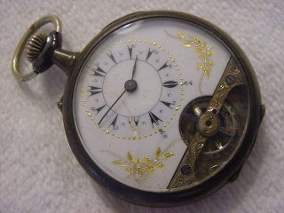 Vintage Sterling Silver Antique 1800 Porcelain Dial Hebdomas 8 Day Pocket Watch