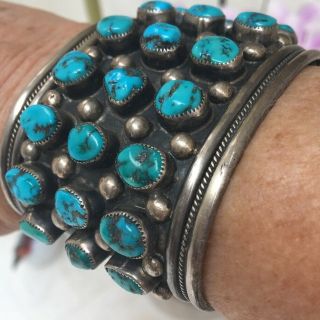 Vintage Old Zuni Petit Point Snake Eyes Sterling Silver Turquoise Cuff Bracelet