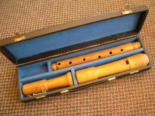 Vintage Hopf Wooden Tenor Recorder With Case,  26 " Long.  German Made
