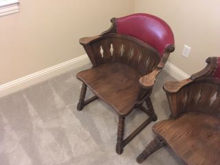 Two Romweber VikIng Oak Red Leather Barrell Chairs 2