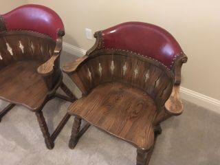 Two Romweber VikIng Oak Red Leather Barrell Chairs 3