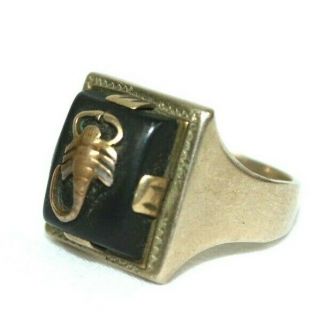 Vintage Mexican Biker Ring Solid Brass Gold Tone Scorpion Black Onyx Rare Sz 11