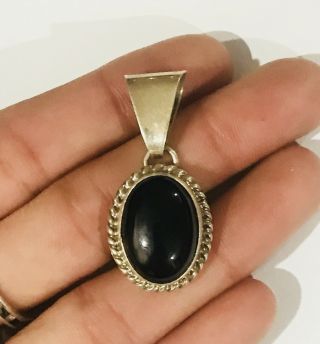 Vintage Navajo Sterling Silver Onyx 925 Pendant Signed C Chee Very Rare