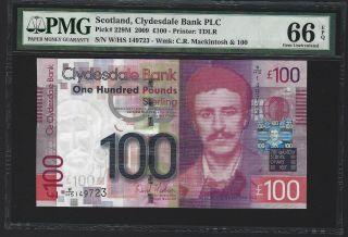 2009 Scotland 100 Pounds,  Clydesdale Bank,  Pmg 66 Epq Gem Unc,  P - 229m Very Rare