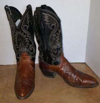 Vtg Dan Post Western Cowboy Boots Mens 10 D Exotic Lizard Skin Leather Cats Paw