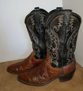 VTG DAN POST WESTERN COWBOY BOOTS MENS 10 D EXOTIC LIZARD SKIN LEATHER CATS PAW 2