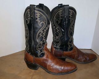 VTG DAN POST WESTERN COWBOY BOOTS MENS 10 D EXOTIC LIZARD SKIN LEATHER CATS PAW 5