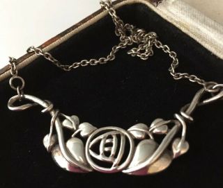 Vintage Jewellery Lovely Sterling Silver Signed Glasgow Rose Panel Necklace