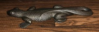 Extremely Rare 5.  09” Long Zuni Forged Bronze Lizard Fetish Signed Lance Cheama
