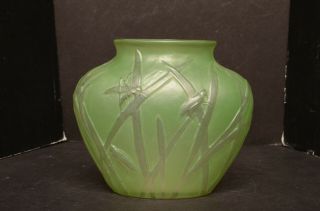 Vintage Phoenix Consolidated Glass Vase Frosted Green W Grasshoppers Locust