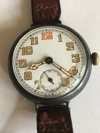 Wwi Vintage Gruen Military Trench Wristwatch Silver Case Runs